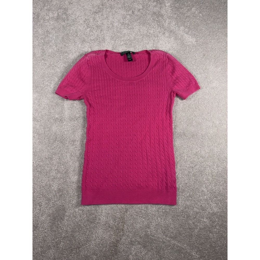 womens lauren ralph lauren short sleeve cable knit sweater Xs Shoulder Fade Spot